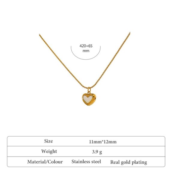 NEW 18K Gold Plated Mother of Pearl Shell Heart Necklace - Picture 4 of 6